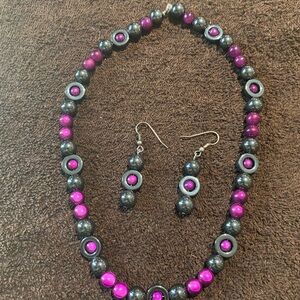 Elegant Pink and Silver Beaded Jewelry Set